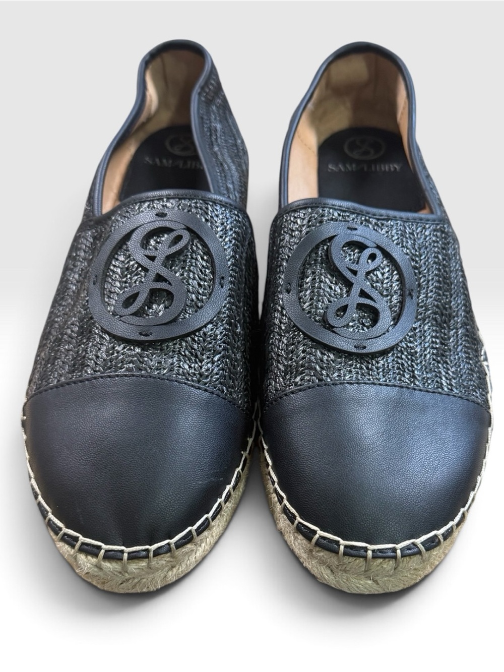 Sam & Libby Black Woven Espadrille Flats Logo Slip On Size 10